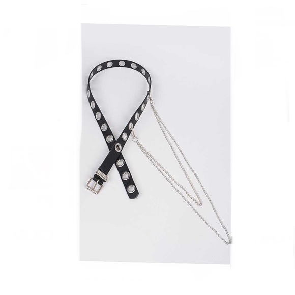 Black Faux Leather Belt with Chains - Picture 5 of 5